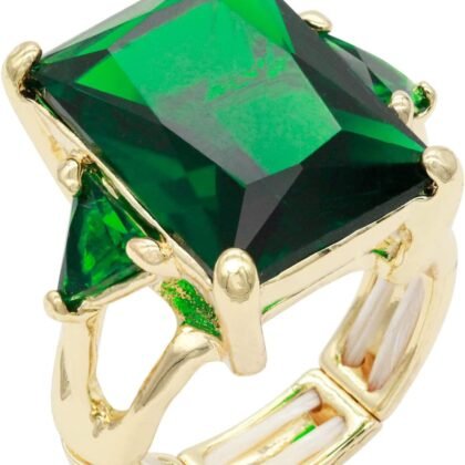 Lavencious Big Bold Radiant CZ Stones Stretch Rings for Women Size for 7-9