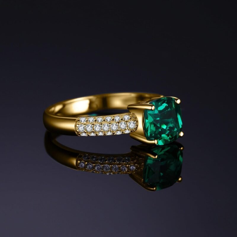 JewelryPalace Cushion Cut 1.8ct Simulated Emerald Solitaire Rings for Her, 14K White Yellow Rose 925 Sterling Silver Promise Ring for Women, Green Gemstone Jewelry Sets Rings - Image 3