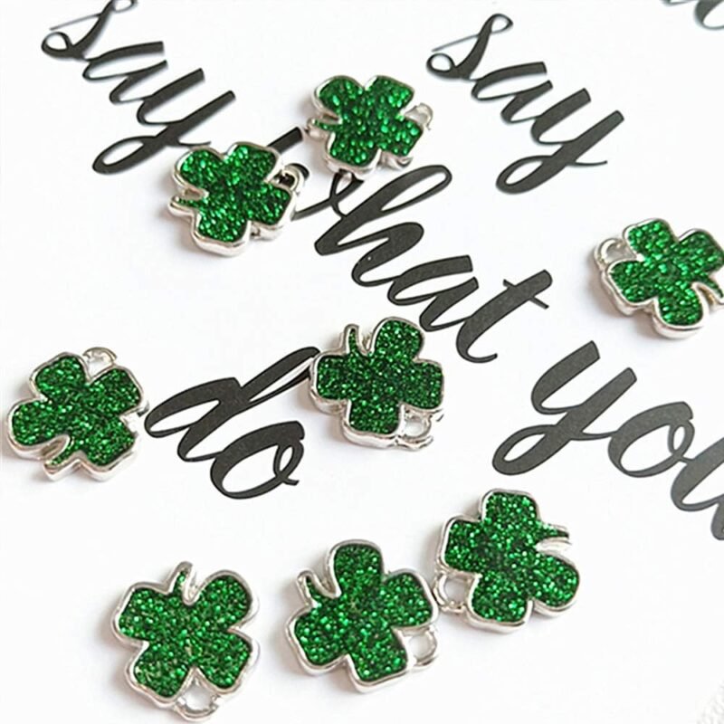 St. Patrick's Day Four Leaf Clover Charm Pendant Lucky Shamrock Assorted Enamel Women Green Sequin Dangle Pendants for Earring Necklace Anklet Bracelet Crafting DIY Jewelry Making Accessories 25 Pack - Image 5