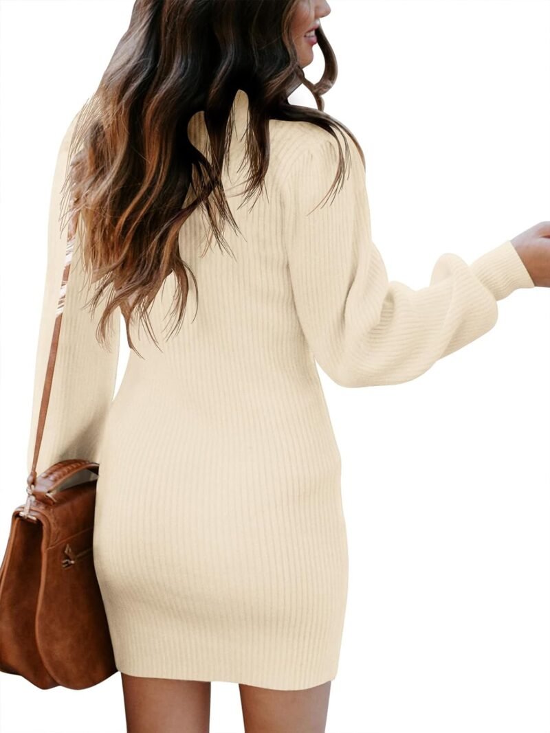 Caracilia Women Turtleneck Long Sleeve Knit Bodycon Slim Fitted Stretch Pullover Sweater Mini Dress Trendy Outfits 2024 Fall - Image 4