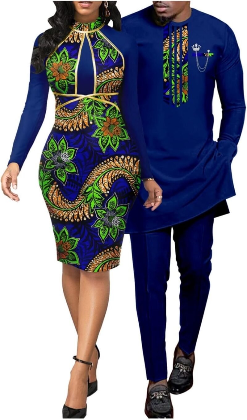 African Print Dresses for Women Matching Couple Outfits Men Clothes Jacket and Pant Sets Party Wear