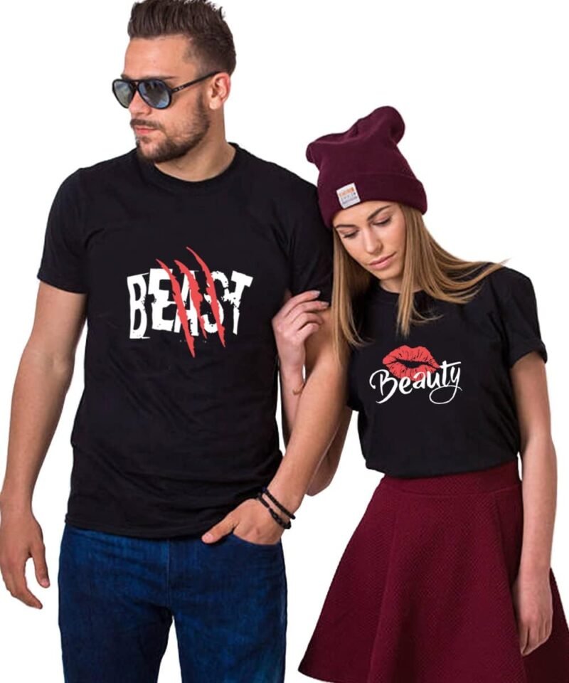 Beast Beauty Matching Couple T-Shirt for Husband Wife,Pure Cotton Matching T-Shirt for Lover（Pack of 1 T-Shirt）