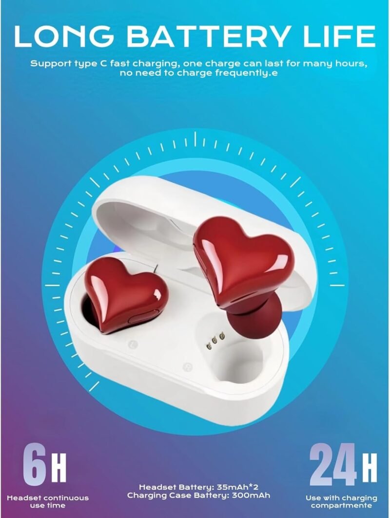 Yoidesu Earbuds Stylish Heart Shaped, Cute Creative Red Heart Bluetooth Earbuds with Charging Case, Noise Cancelling HiFi Stereo BT Earphones, Gifts for Girls Friends - Image 3