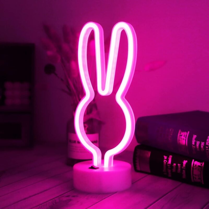 Easter Decorations Rabbit Lights Neon Signs, Creative Bunny Neon Lights with Base Battery/USB Operated Rabbit Stuff for Home, Nursery Room, Baby Teen Kids Girls Bedroom, Spring Decor (Rabbit-Pink) - Image 2