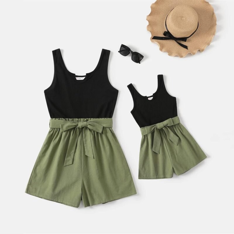 PATPAT Mom and Daughter Matching Jumpsuits - Black Tank Top with Floral Wide-Leg Shorts - Image 8