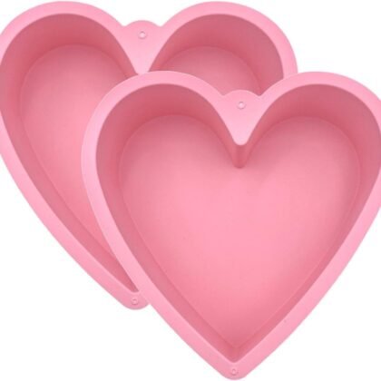 9 Inch Silicone Heart Shaped Cake Pans, 2 Pack Large Nonstick Heart Cake Mold for Baking, Cheesecake Tray for Valentine's Day