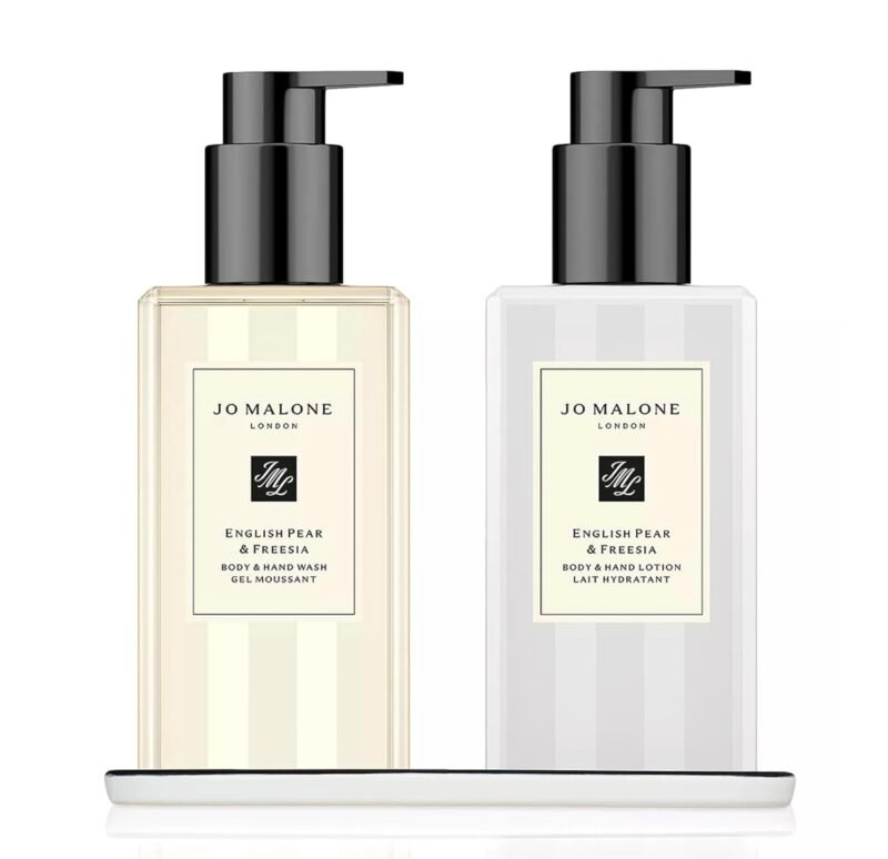 Jo Malone London English Pear & Freesia Bath & Body Collection - Body & Hand Wash (250ml), Body & Hand Lotion (250ml.) and Ceramic display tray. - Image 2