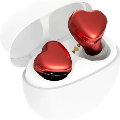 AVIOT TE-I3 Cute Heart-Shaped Wireless Earbuds for Small Ears with Clear Hard Case, Bluetooth 5.3, Up to 23 Hours Playtime, IPX4 Waterproof, Multipoint Connection, Ambient Sound, Bulid in Mic (Red)