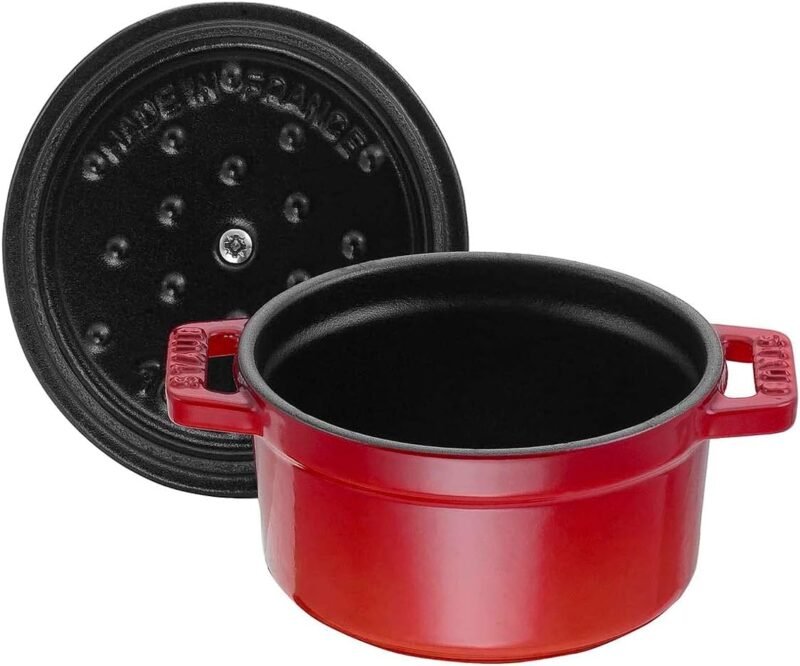 Staub Cast Iron 0.25-qt Mini Round Cocotte - Cherry, Made in France - Image 4