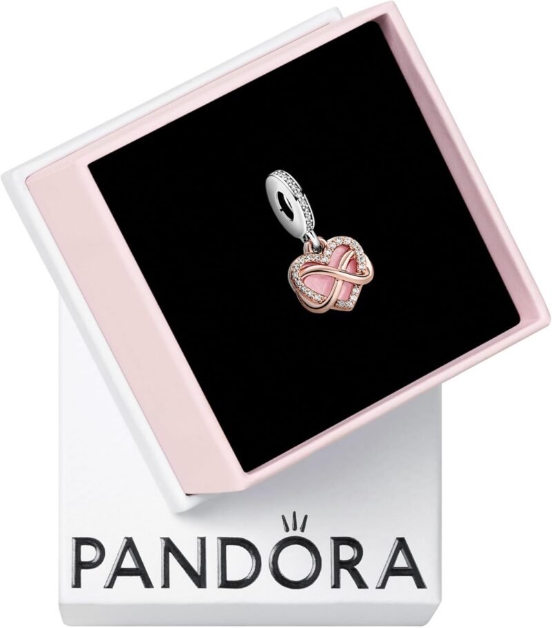 PANDORA Sparkling Infinity Heart Dangle Charm - Compatible Moments - Gift for Her Made Rose, Sterling Silver, Cubic Zirconia & Enamel - With Gift Box
