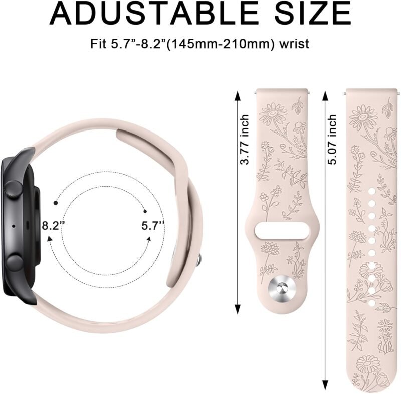 Floral Engraved Bands for IDW13,IDW16,IDW19 Smartwatch Bands, 22mm Soft Silicone Flower Pattern Replacement Strap for Fitpolo IDW13/Woneligo W13 Smartwatch Bands,ENOMIR/TOOBUR/MILOUZ/Gydom/Faweio/Veryfit IDW19 Smartwatch Bands - Image 4