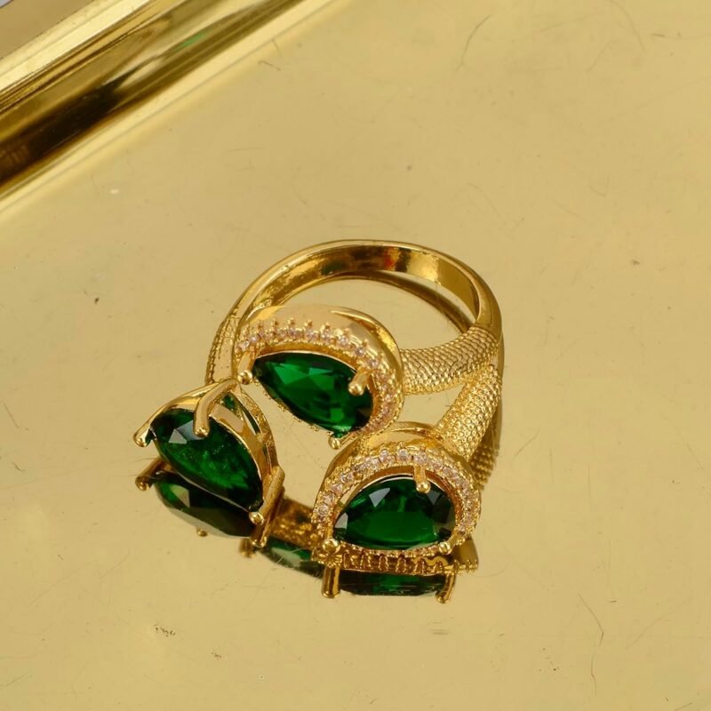Fashion Statement Adjustable Ring for Women - Gold Plated Teardrop CZ Cubic Zirconia Crystal Cluster Floral Flower Butterfly Lucky Decor Expandable Open Rings Wedding Bridal Costume Jewelry Party - Image 2