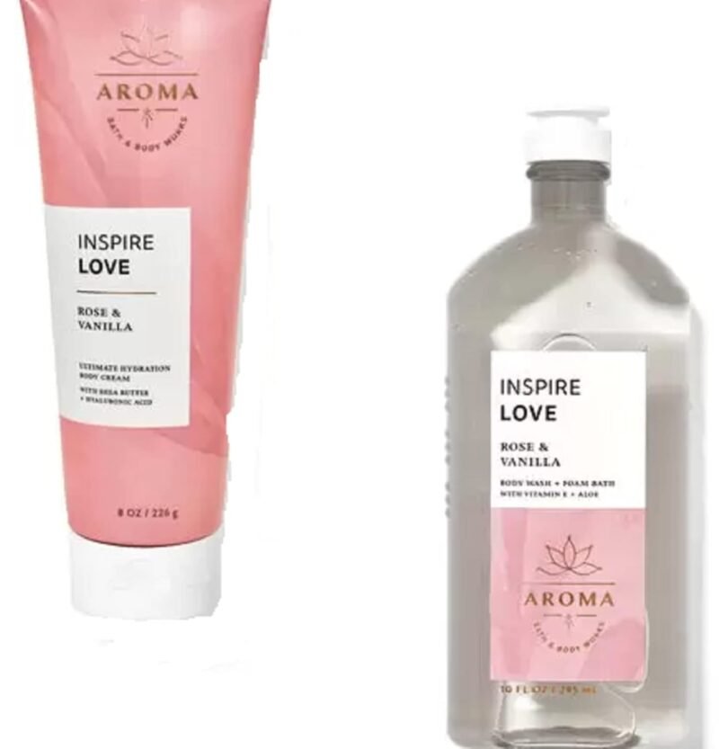 Bath & Body Works - Aromatherapy - Love - Rose Vanilla – 2 pc Bundle - Body Wash & Foam Bath & Body Cream -2020 - Image 2