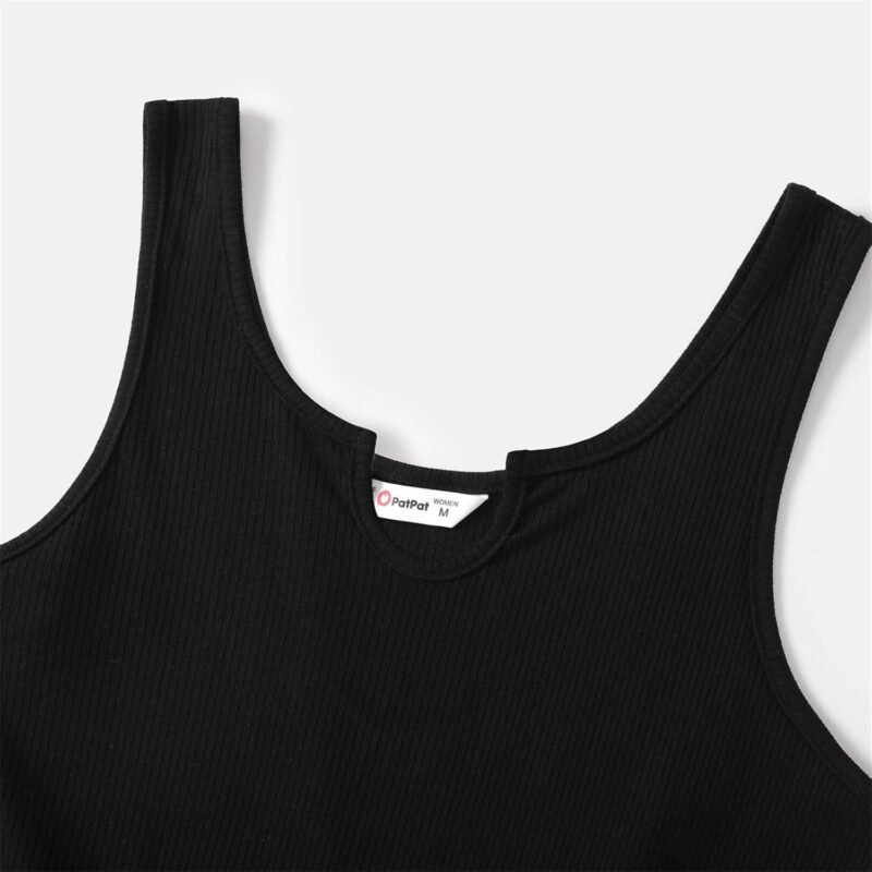 PATPAT Mom and Daughter Matching Jumpsuits - Black Tank Top with Floral Wide-Leg Shorts - Image 4
