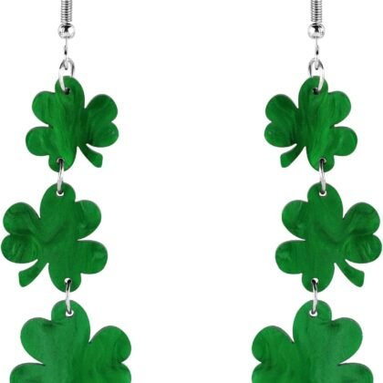 St Patricks Day Earrings, Glitter Shamrock Dangle Earrings Green Drop Earrings for Women Good Luck St. Patrick's Day Water Ripple Jewelry Accessories for Irish Festival Gift Party Decoration