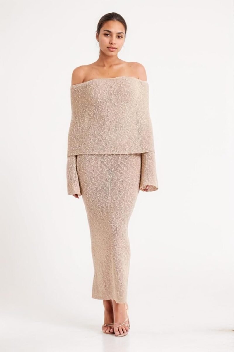 CUTEGAL Women's Off Shoulder Maxi Dress Long Sleeve Bodycon Knit Crochet Mesh Sweater Sexy Vacation Party Dresses Wrap Dress - Image 2