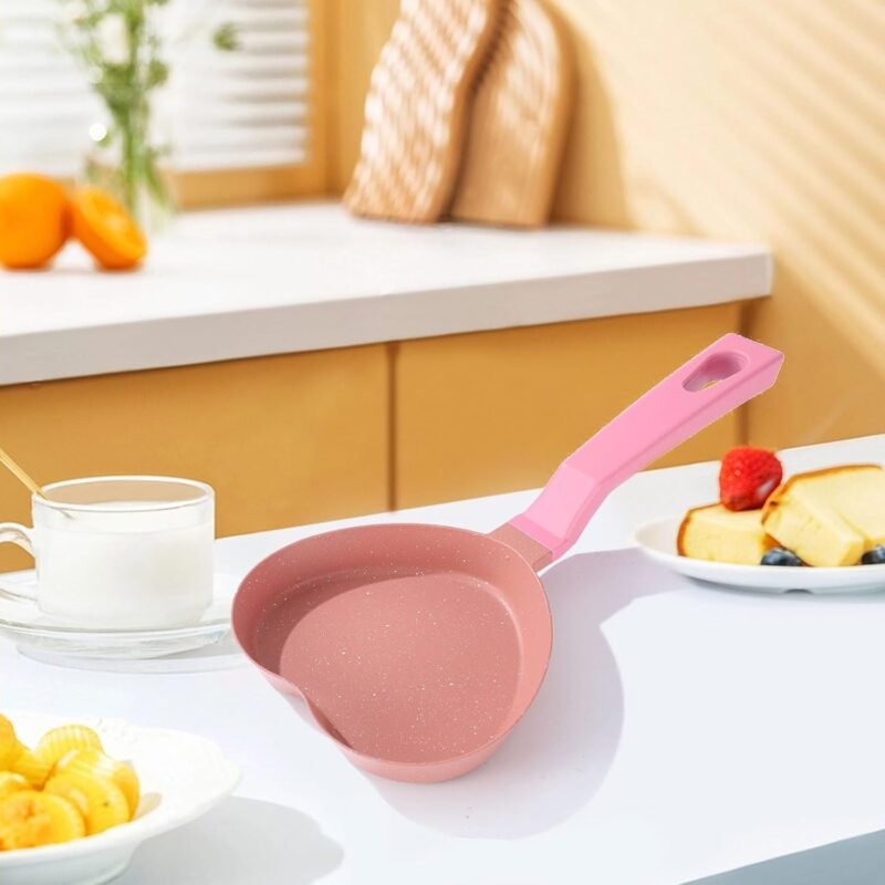 Mini Nonstick Egg Pan, Small Frying Pan with Unique Heart-shaped, One Egg Frying Pan with Granite Coating, Multi-functional Frying Pan for Cooking Eggs, Pancake, Sausages and Burgers, Pink - Image 4