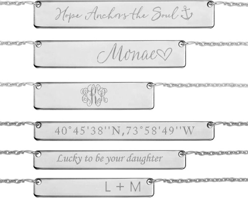 Custom Name Bar Necklace Sterling Silver - Personalised Nameplate Necklace with Any Name