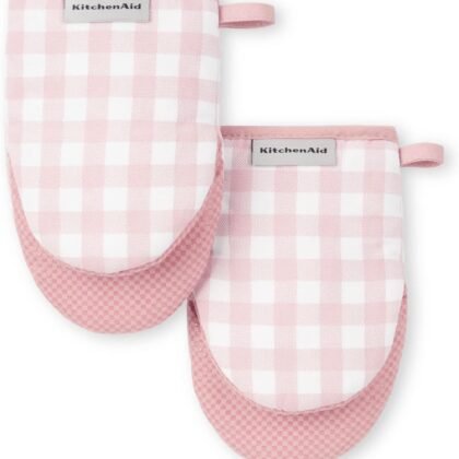KitchenAid Gingham Mini Oven Mitt 2-Pack Set, Dried Rose, 5.5"x8"