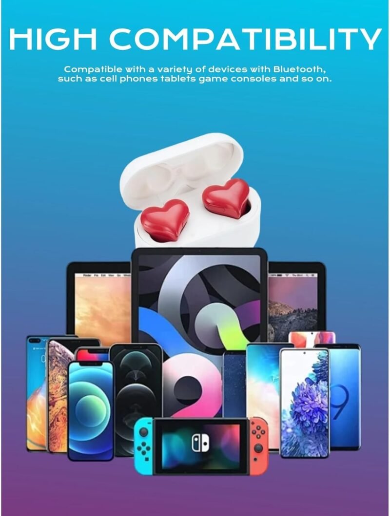 Yoidesu Earbuds Stylish Heart Shaped, Cute Creative Red Heart Bluetooth Earbuds with Charging Case, Noise Cancelling HiFi Stereo BT Earphones, Gifts for Girls Friends - Image 7