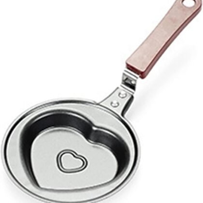 YIKANGHENG Mini Frying Pan, 4.8 Inch Heart Shape Iron Egg and Omelet Pan with Nonstick Coating for Kitchen and Outdoor of Fried Eggs, Cakes and Breads (Heart)