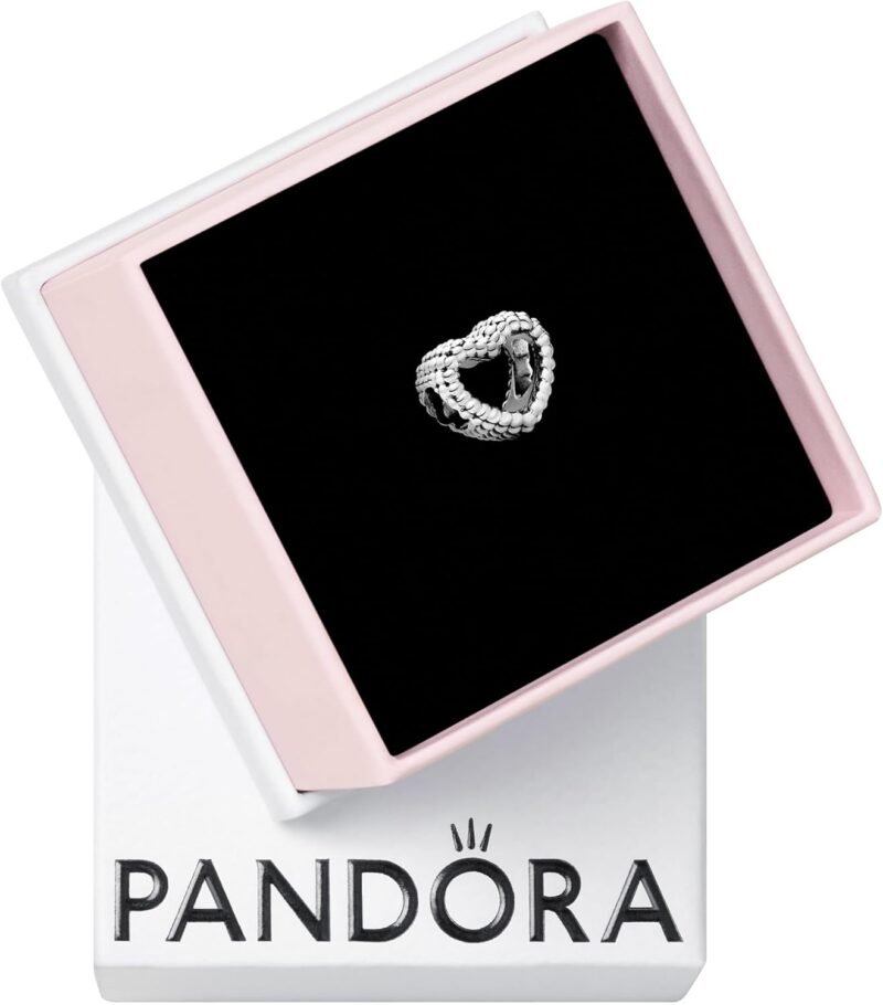 PANDORA Beaded Open Heart Charm - Compatible with PANDORA Moments - Gift for Her - Made with Sterling Silver - with Gift Box