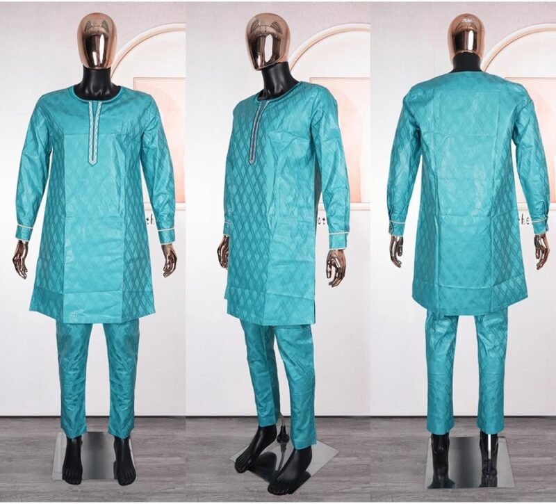 HD African Bazin Couple Clothes Traditional Embroidery Agbada Boubou Caftan Set for Man - Image 4