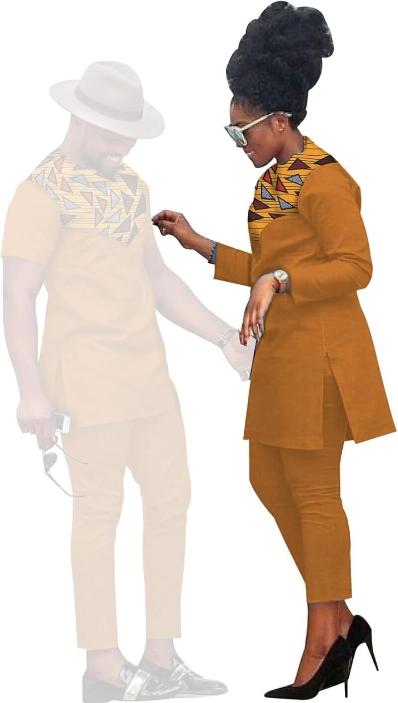 African Coupleswear Women's Ankara Printed Top and Trousers Set Bazin Riche Men's Matching Top and Trousers Set - Image 2