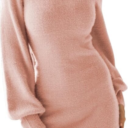 EXLURA Women's 2025 Mock Neck Ribbed Long Sleeve Bodycon Pullover Cute Mini Sweater Dress