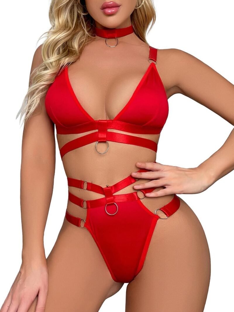 Lilosy Sexy Ring Linked Harness Strappy Lingerie Set Outfits - Image 3