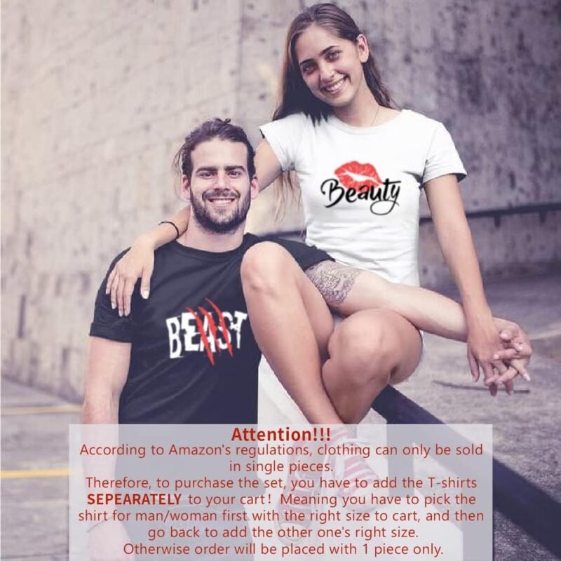 Beast Beauty Matching Couple T-Shirt for Husband Wife,Pure Cotton Matching T-Shirt for Lover（Pack of 1 T-Shirt） - Image 4