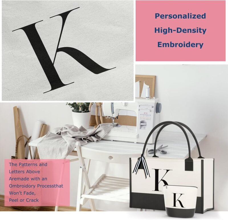 Embroidered Canvas Tote Bag with Zipper Pockets - Ideal Gift for Mom, Teacher, Sister - Image 4
