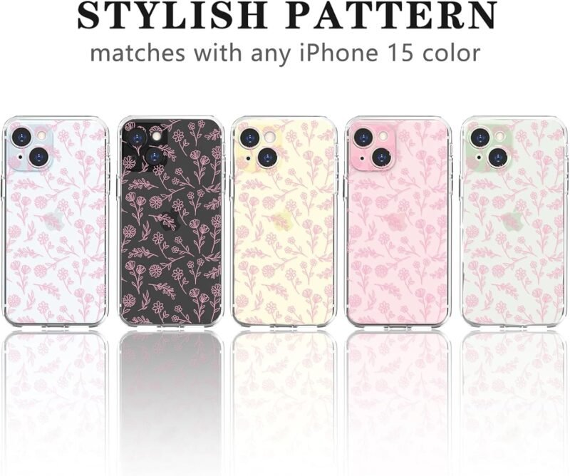 Compatible for iPhone 15 Case Cute Clear Oil Flower Floral Leaf Design for Girls Women Soft TPU Shockproof Protective Girly for iPhone 15-Small Pink Floral - Image 4