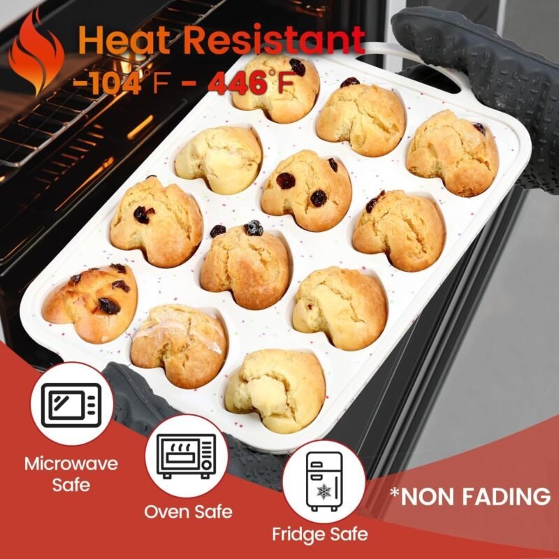 Heart Shaped Silicone Muffin Pan, Metal Reinforced Frame 12 Cups Heart Molds for Valentine's Day Baking Heart Shaped Egg Muffins, Cupcakes, Tartlets, Egg Bites, Chocolate Muffin, Soaps 2 Pack Confetti - Image 8