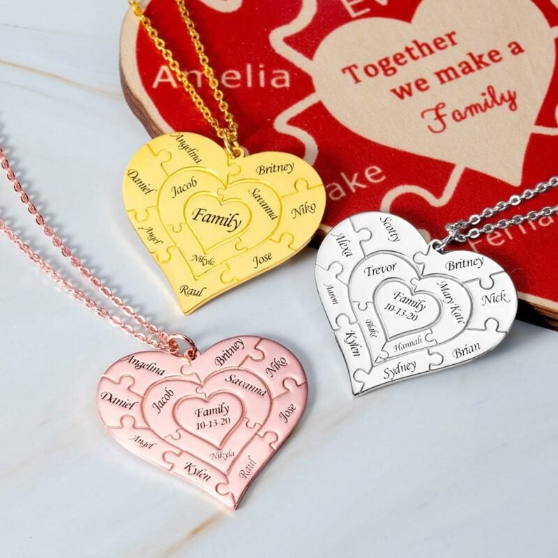 AILIN Custom Heart Puzzle Name Necklace 925 Sterling Silver/Stainless Steel Personalized Engraved 1-12 Name Pendant Valentine Mothers Day Jewelry Gifts For Women Mom Grandma Daughter Girlfriends - Image 4