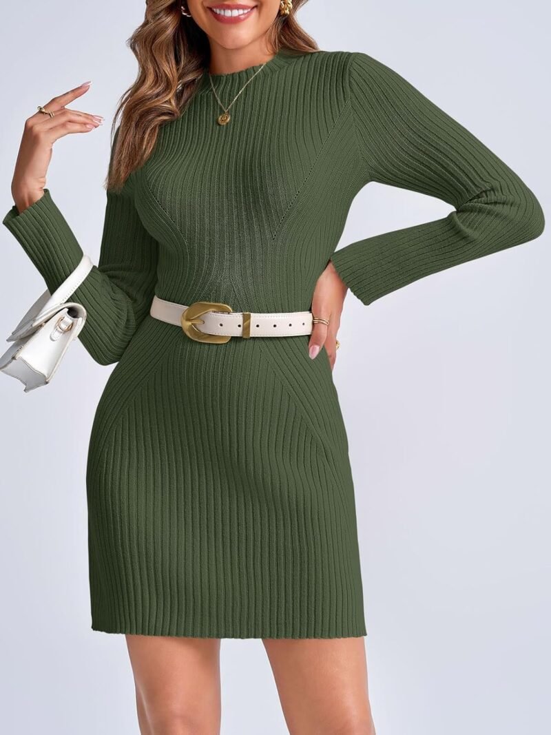 Saodimallsu Womens Long Sleeve Sweater Dress Bodycon Crew Neck 2024 Fall Slimming Knit Mini Dresses - Image 4