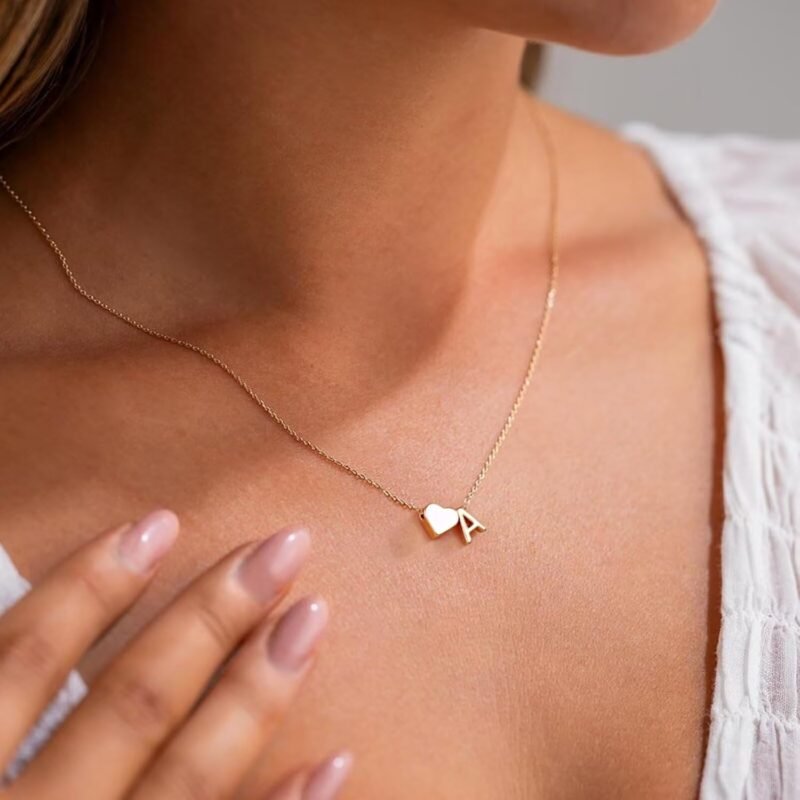 Turandoss Valentines Day Gifts for Her, 18K Real Gold Plated Heart Initial A-Z Necklace Dainty Heart Necklaces Tiny Gold Initial Necklaces Birthday Valentines Day Gifts for Girls Women Jewelry - Image 3