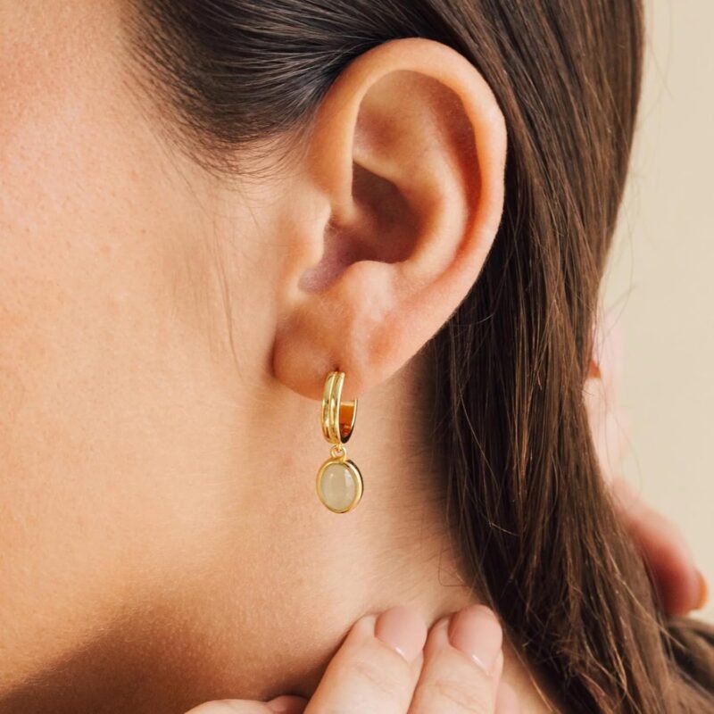 CAITLYNMINIMALIST 18K Gold Plated Sterling Silver CZ Gemstone Drop Dangle Trendy Crystal Hoop Earrings for Women - Image 3
