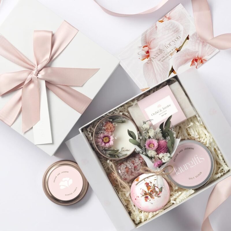 Orchid & Jasmine Spa Gift Set for Women – Luxurious Valentine's Day Spa Gift Baskets for Women – Perfect Birthday Gifts for Women, Gifts for Mom, Wife, Sister, Friend, Bath Gifts for Women - Image 9