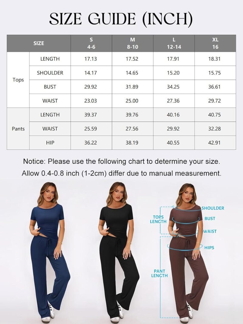 FAIRY SEASON Womens 2 Piece Lounge Sets Drawstring Wide Leg Pants Set Asymmetrical Short Sleeve T-shirt Loungewear Outfits - Image 5