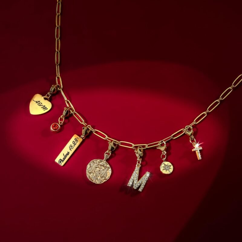 Custom Gold Charm Necklace Personalized Gifts for Mom from Daughter, Grandma Necklace Engravable Charms, Unique Mother's Day Jewelry Gift for Her -P-CHARM-MIX-N, - Image 5