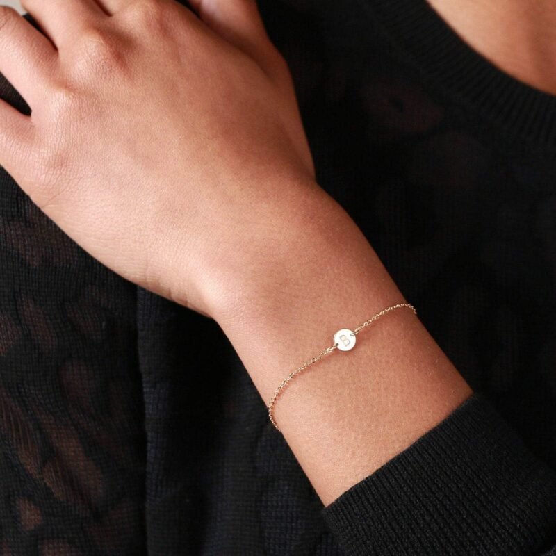 Personalized Initial Bracelet 18K Gold Plated Stainless Steel Letter Bracelet Dainty Coin Charm Bracelet Delicate Disc Name Bracelet for Women - Image 4