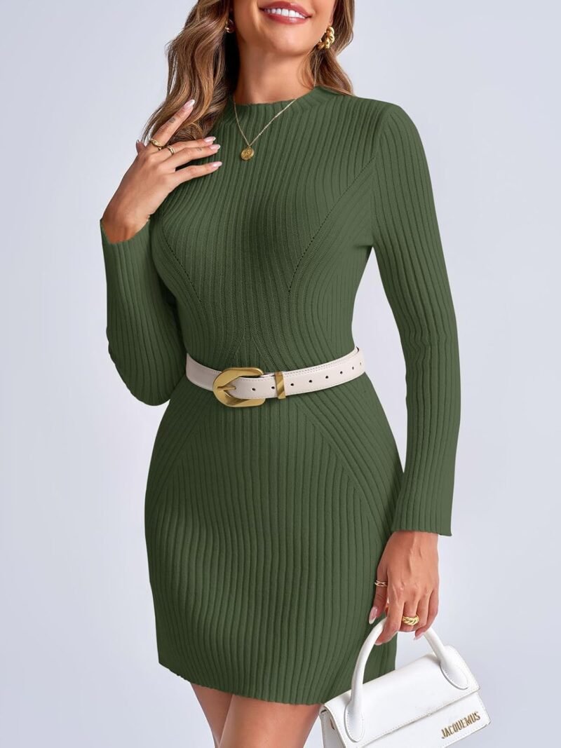 Saodimallsu Womens Long Sleeve Sweater Dress Bodycon Crew Neck 2024 Fall Slimming Knit Mini Dresses - Image 2