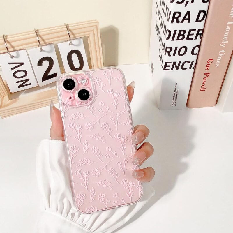 Compatible for iPhone 15 Case Cute Clear Oil Flower Floral Leaf Design for Girls Women Soft TPU Shockproof Protective Girly for iPhone 15-Small Pink Floral - Image 3