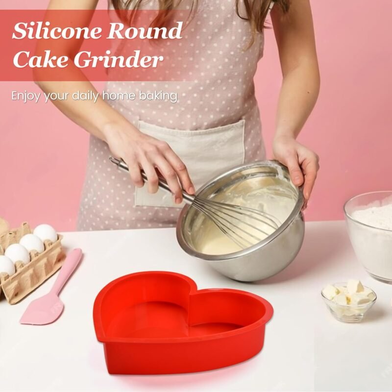 Set of 2 Silicone Heart Shaped Cake Pans - 10 Inch Nonstick Heart Cake Pan, Food Grade Silicone Heart Mold, Microwave and Oven Safe – Red - Image 4