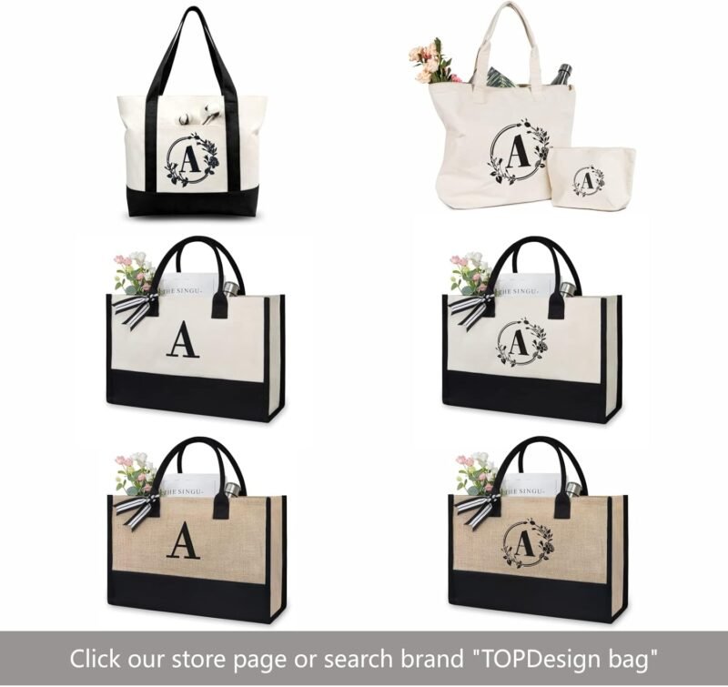TOPDesign Embroidery Initial Canvas Tote Bag, Personalized Present Bag, Suitable for Wedding, Birthday, Beach, Holiday, is a Great Gift for Women, Mom, Teachers, Friends, Bridesmaids (Letter A) - Image 7