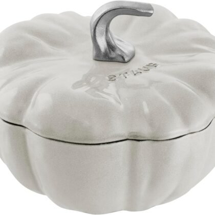 STAUB Cast Iron 3.5-qt Pumpkin Cocotte with Stainless Steel Knob - White Truffle