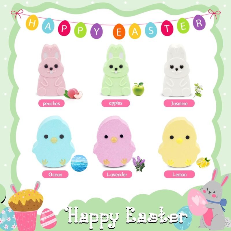 6 Pack Easter Bath Bombs,Bunny and Chicken Bath Salt with Surprise Inside,Easter Gifts for Party Favor Basket Stuffers - Image 2