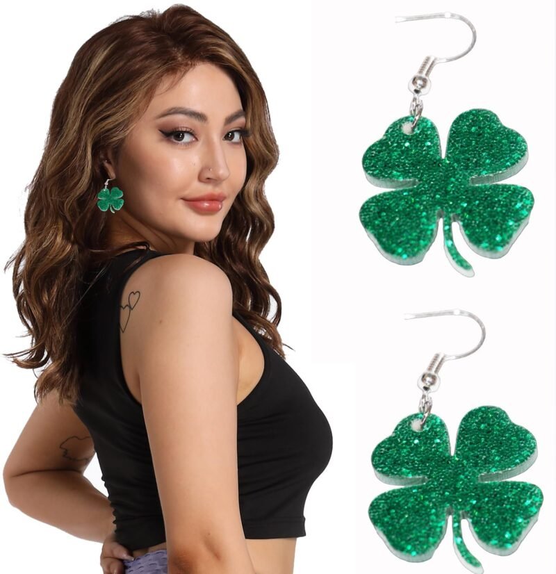 Women Adult St Patricks Day Earrings, Green Shamrock Dangle Earrings St. Patrick's Day Accessories Clover Earrings Irish Lucky Shamrock Dangle Earrings St. Patrick's Day Earrings for Women - Image 2