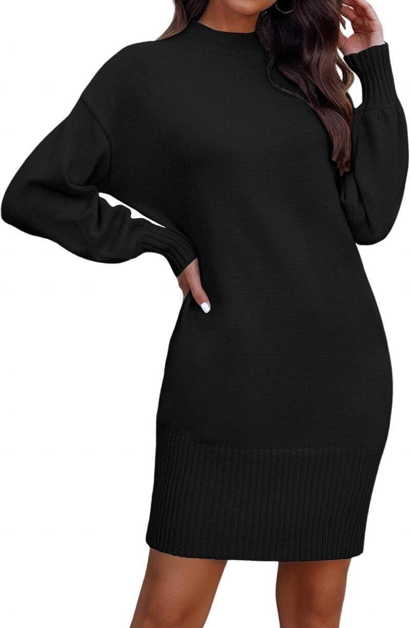 HDLTE Women's Fall Sweaters Dress Oversized Long Lantern Sleeve Casual Baggy Knit Short Dress Pullover 2025 Fall Outfits (Black, M)